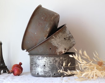 French Vintage Metal Cheese Mold: Rustic Galvanized Planter