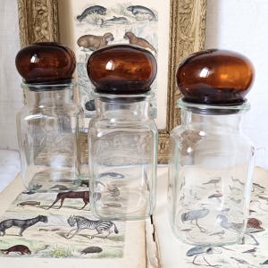 Set von 3 Vintage französischen Gläsern mit braunen Stopfen