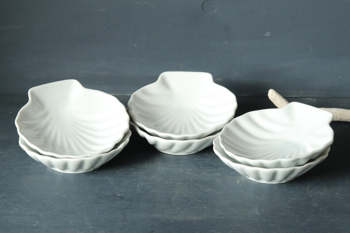 Vintage White Ceramic Shell Plates Small Seafood Bowls | Etsy