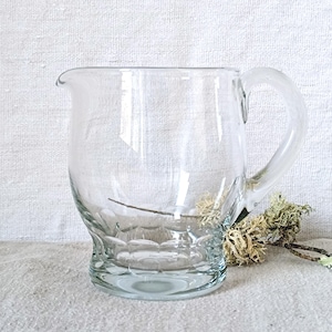 French vintage crystal jug with handle, 1930s hand blown crystal water pitcher, hand cut glass decor