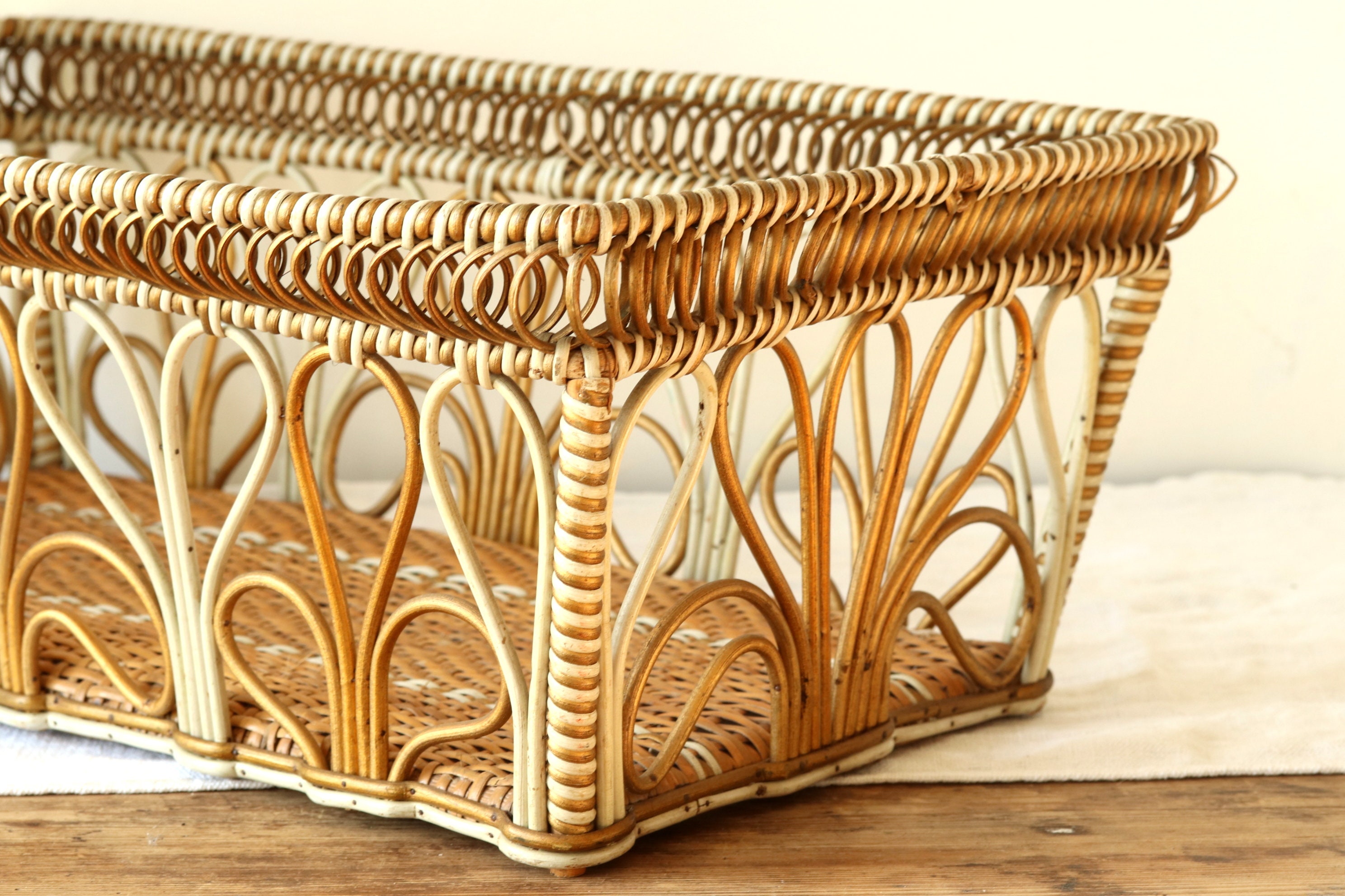 French Rectangular Wicker Basket C. 1900 | Inner Gardens