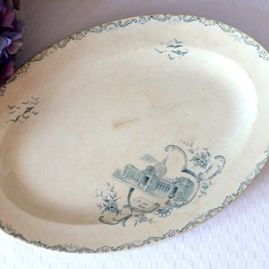 French Antique St Amand Oval Serving Dish, 1900s White Earthenware, Blue Decor, Vintage Dinnerware, Jeanne d'Arc Living, Unique Wedding Gift image 2