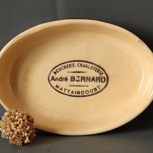 French Vintage Stoneware Oval Dish: Butcher Shop Advertising