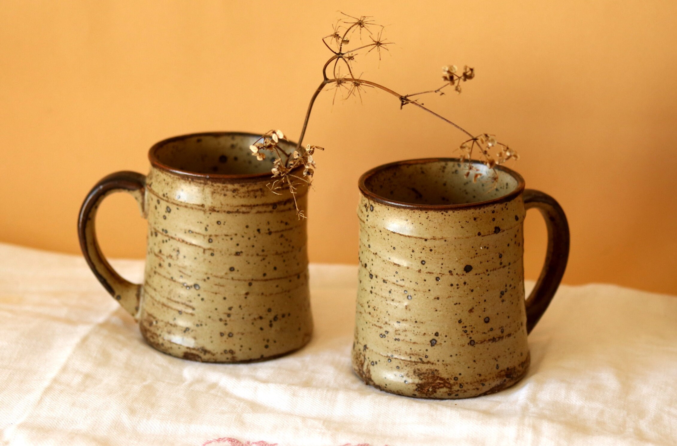 Français Tasses en Grès Rustique Vintage, Émaillées Rustiques Brunes et Noires Faites à La Main, Pot