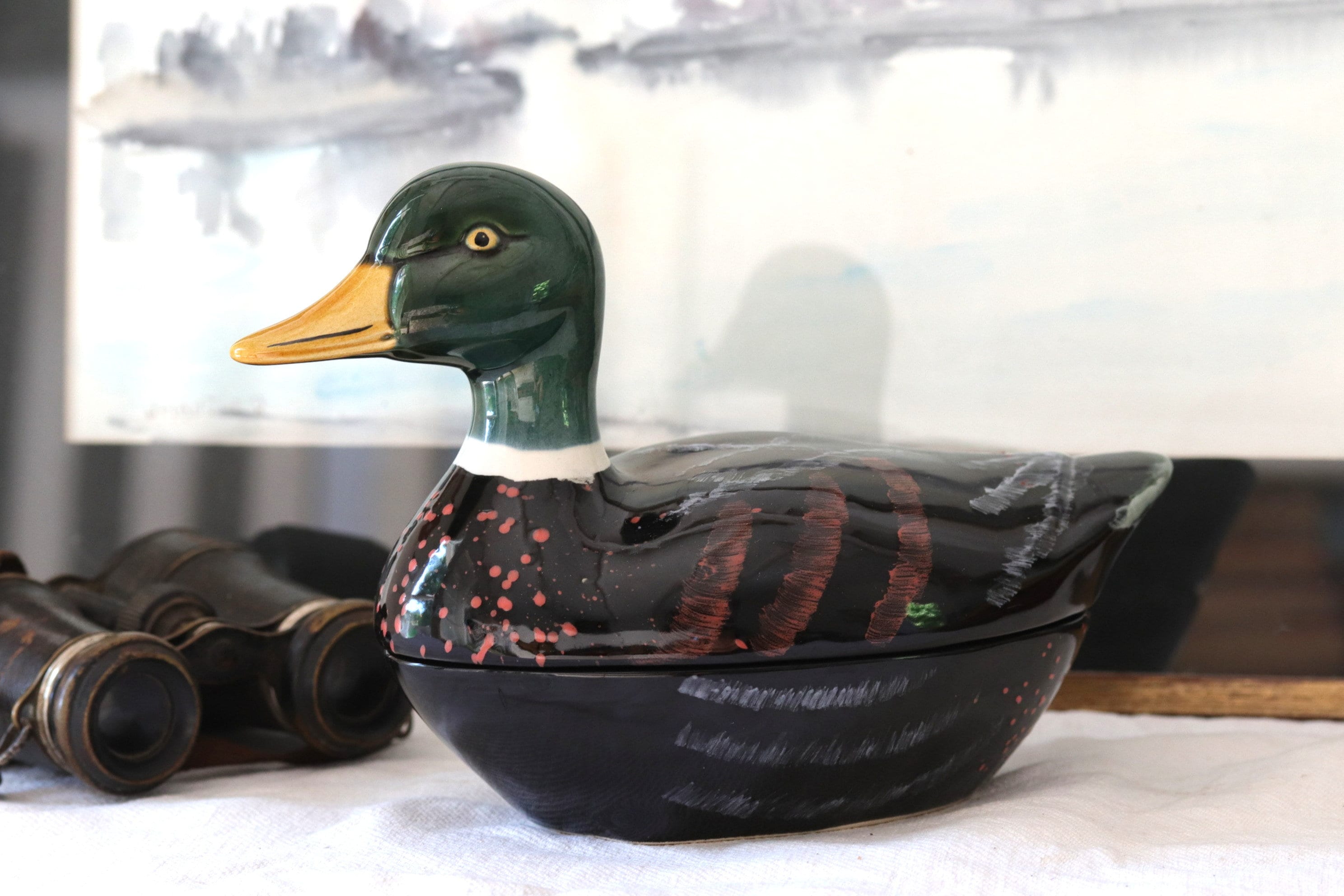 Terrine Vintage Majolique Français avec Couvercle, Moule en Céramique Michel Caugant Des Années 1980