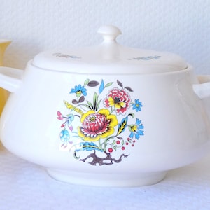 Vintage Digoin Sarreguemines Soup Tureen: 1950s Peonies Decor, French Country Kitchen