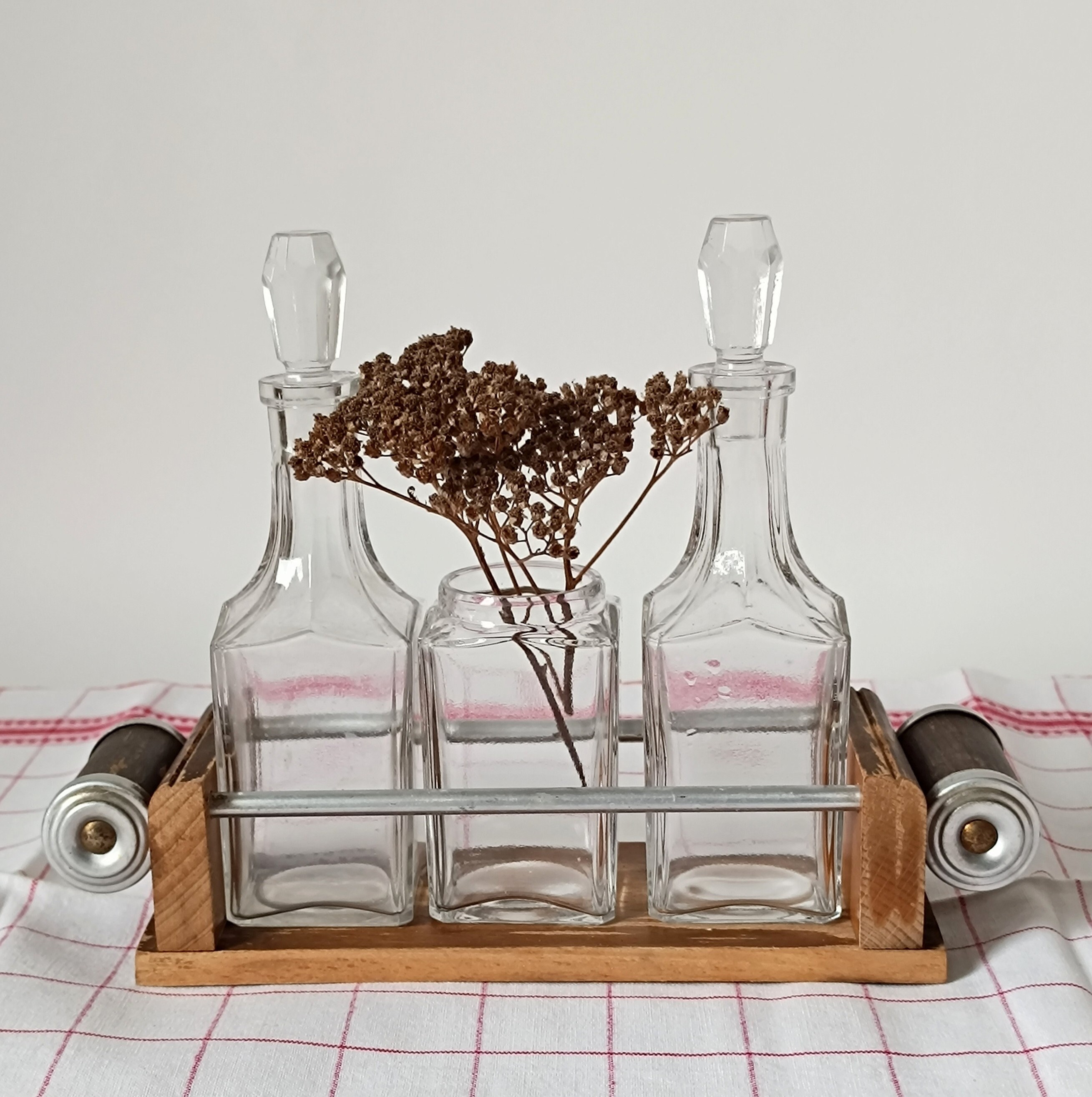 フランスのヴィンテージ オイル ビネガー & マスタード ガラス容器 