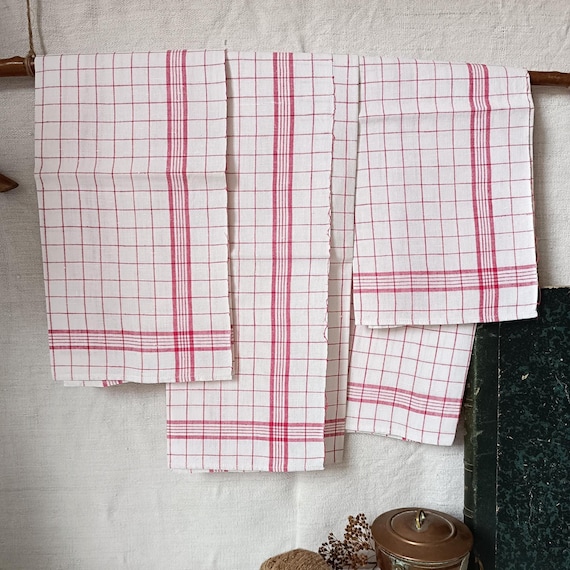 Vintage Französische Geschirrtücher (3er Set): Rot karierte Geschirrtücher