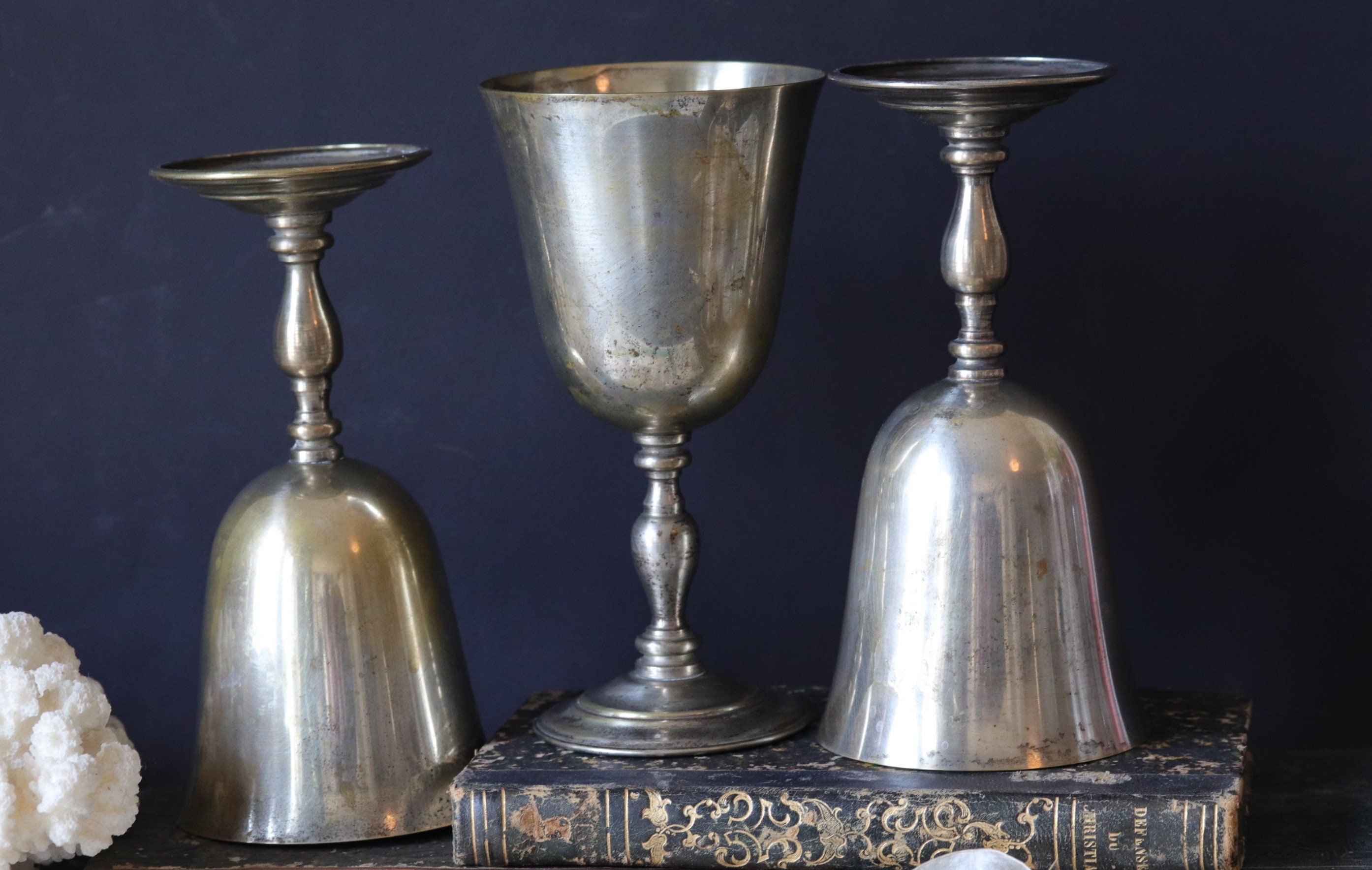 Vintage Silver Plated Wine Goblets Visiuc Espagne, 1950S Chalice Shaped Drinking Glass, Boho Table D