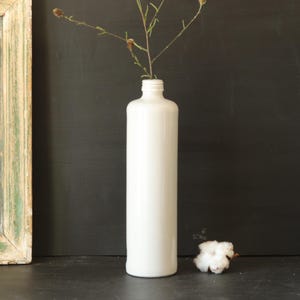 French Vintage White Stoneware Bottle, Rustic Cider Jug, Minimalist Bud Vase, glazed ceramic bottle
