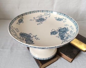 Suporte para bolo em pedra de ferro francesa antiga: porcelana floral azul