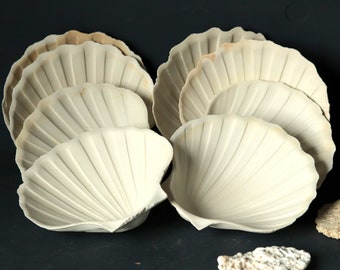 Set of 8 Vintage White Ceramic Scallop Shell Salad Plates