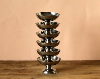 6 Vintage French Metal Dessert Cups, 1970s Stainless Steel Ice Cream Bowls, Footed Dessert Bowls, Original Candle Holders