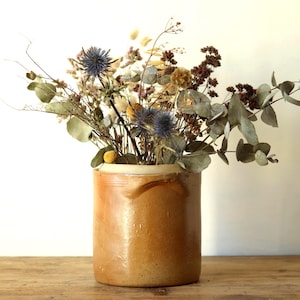 Antique French Stoneware Grease Jar, Brown Glazed Salt Pot, Rustic Pickle Pot