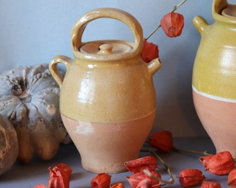 French Stoneware GARGOULETTE, Small Provencal Yellow Glazed Jug, Terracota Water Pitcher, Rustic Wheel Thrown Jar, Farmhouse Pot