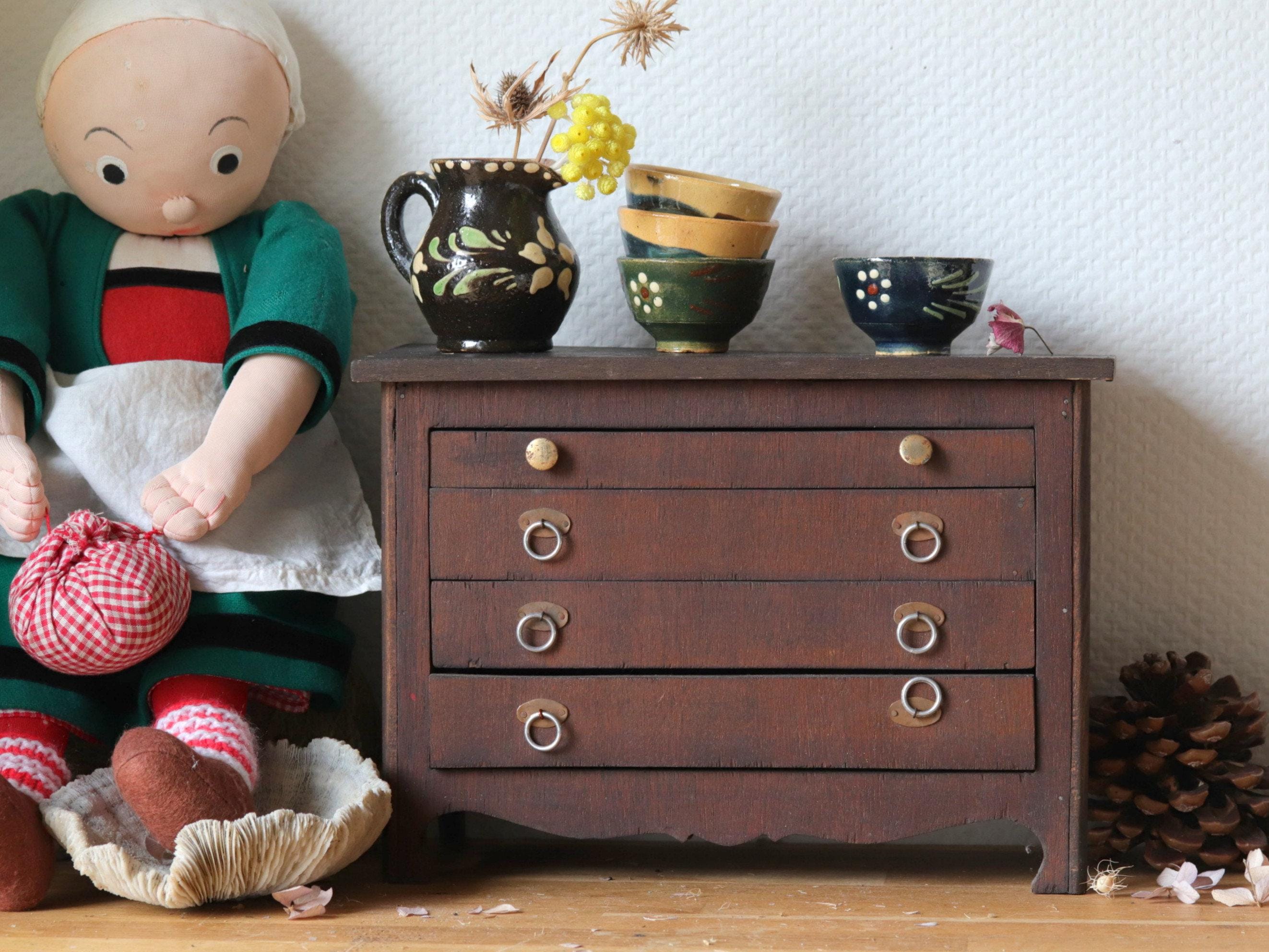 Commode Miniature Ancienne Pour Poupée - Bois Peint - France - Années 30-40
