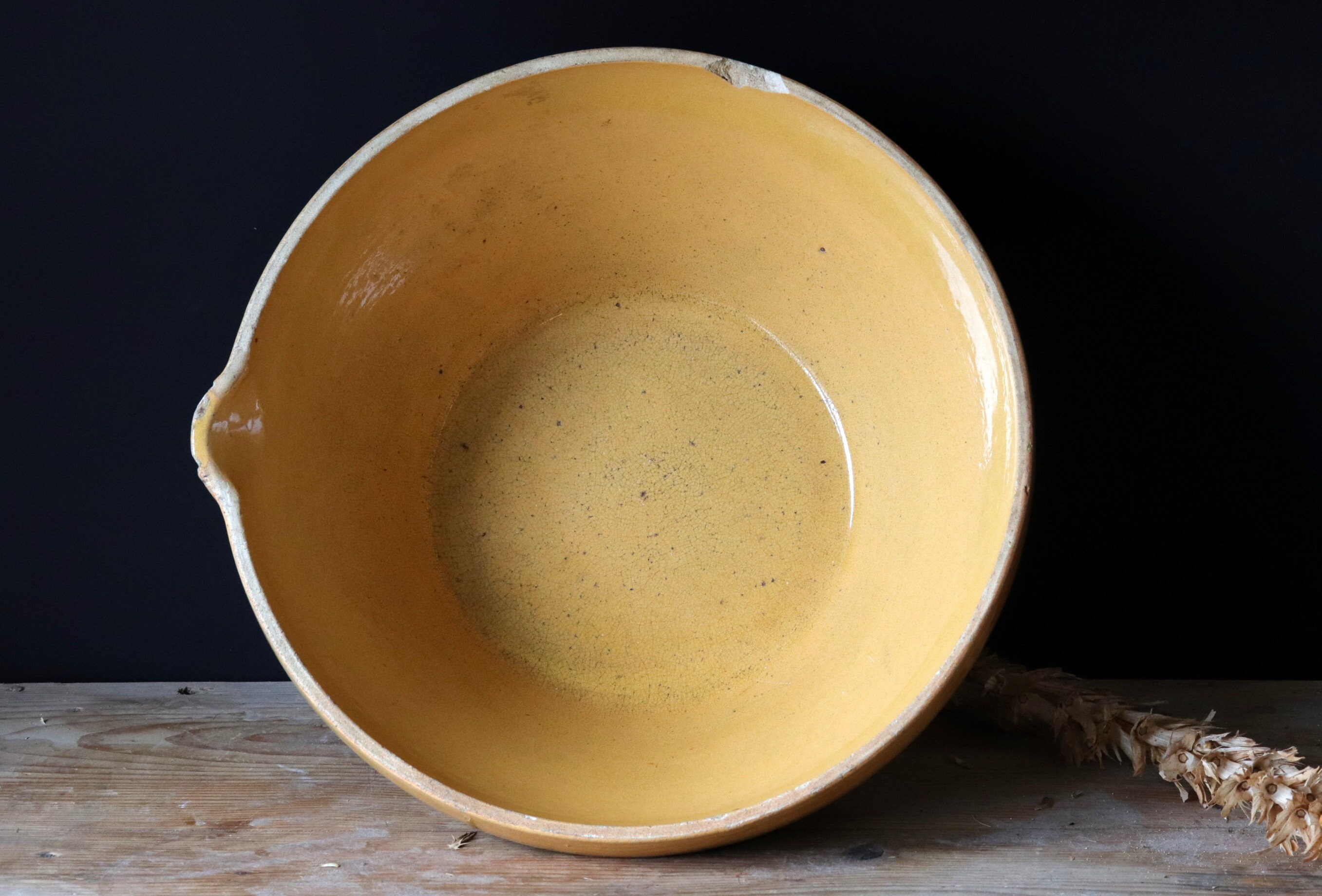 Grand Bol de Mélange en Grès Ancien, Cassoulet Jaune Glacé Rustique Des Années 1930, Gressalle Du Su