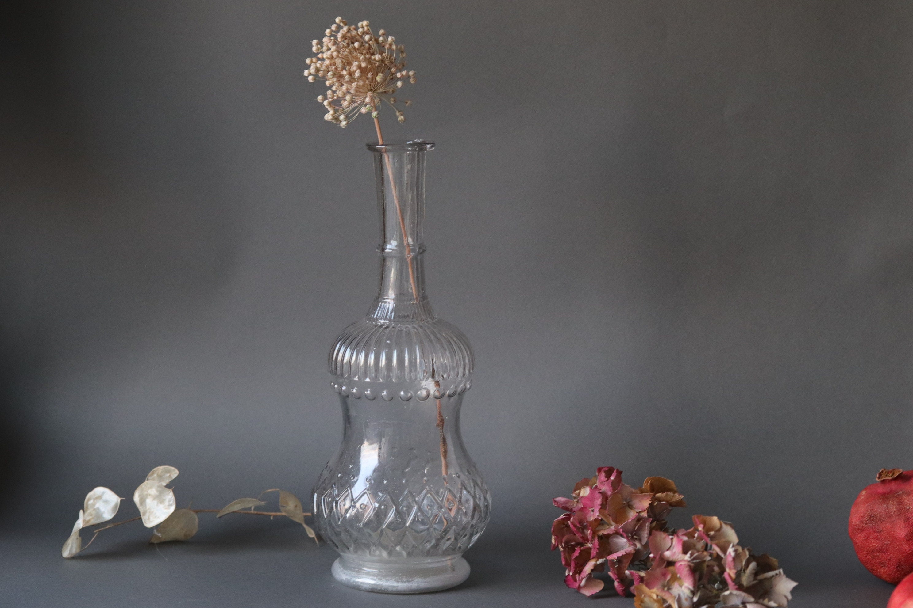 Français Carafe Vintage en Verre Transparent, Bouteille d'alcool Des Années 1900, Design Géométrique