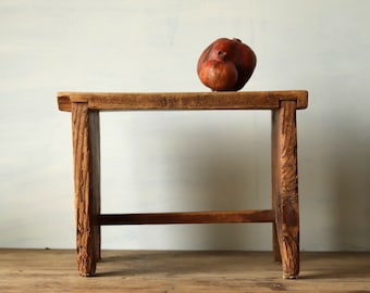 Rustic Wooden Stool: Handcrafted French Farmhouse Foot Rest