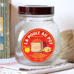 Rare bocal en verre MAGGI des années 30 : boîte métallique vintage française