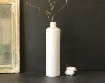 French Vintage White Stoneware Bottle, Rustic Cider Jug, Minimalist Bud Vase, glazed ceramic bottle