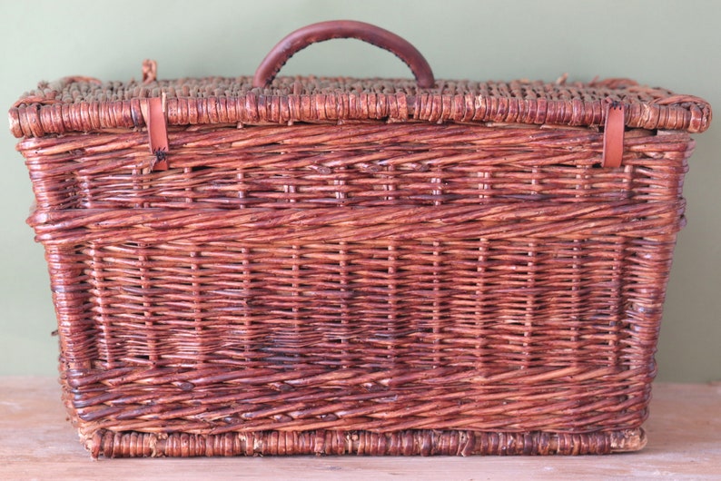 French Antique Wicker Picnic Basket Handwoven Lidded Basket Etsy