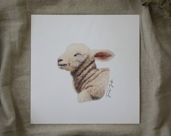 Lamb of God, 8x8 Watercolor Print, Lamb Painting, Lamb Art