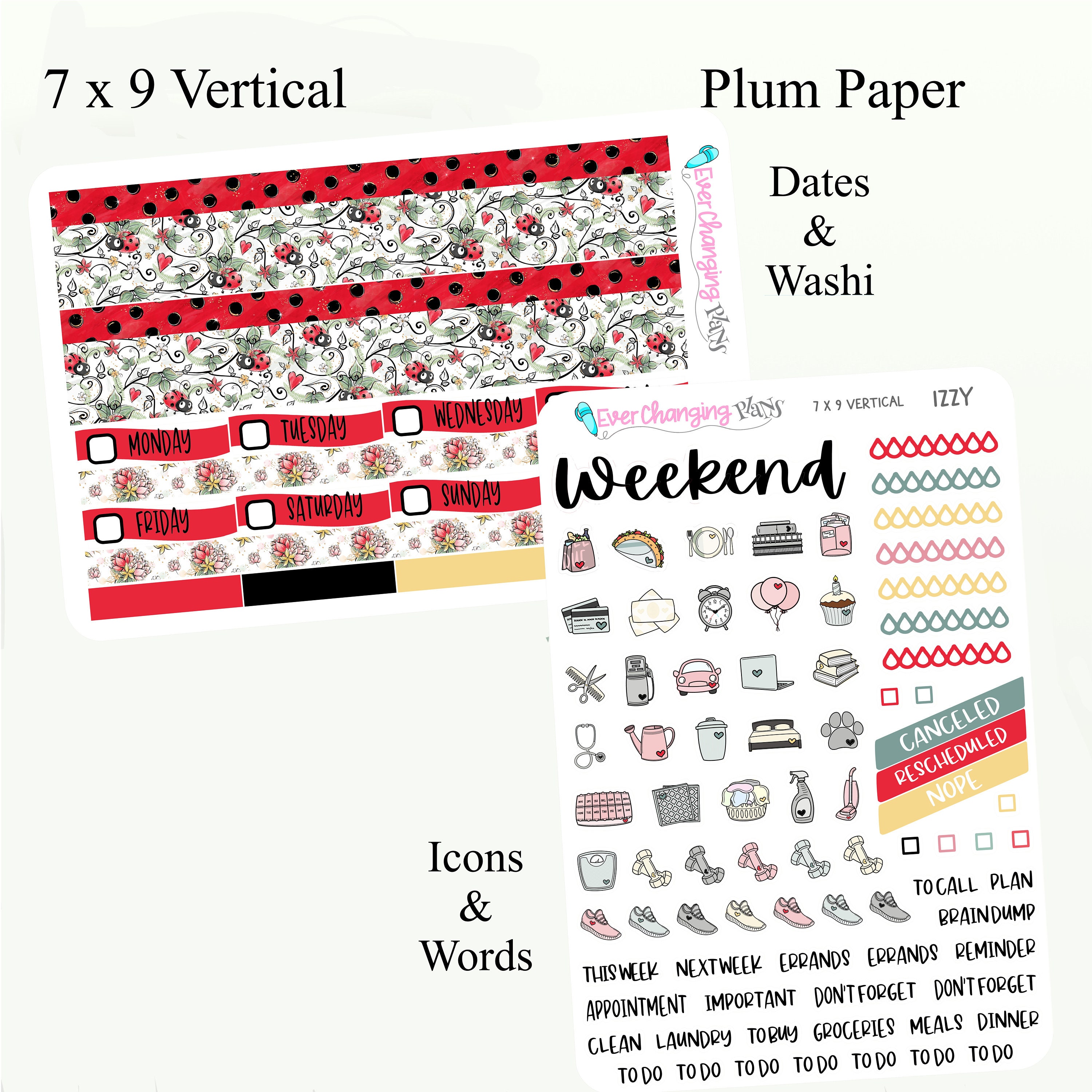 Ladybug Vertical Plum Paper - Summer Izzy Weekly Planner Kit - Blossom ...