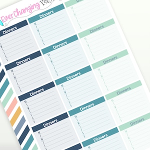 Dinner Box Planner Stickers - Modern Color Palette - Sidebar - Vertical Priorities - Plum Paper Planner - Meal Planning