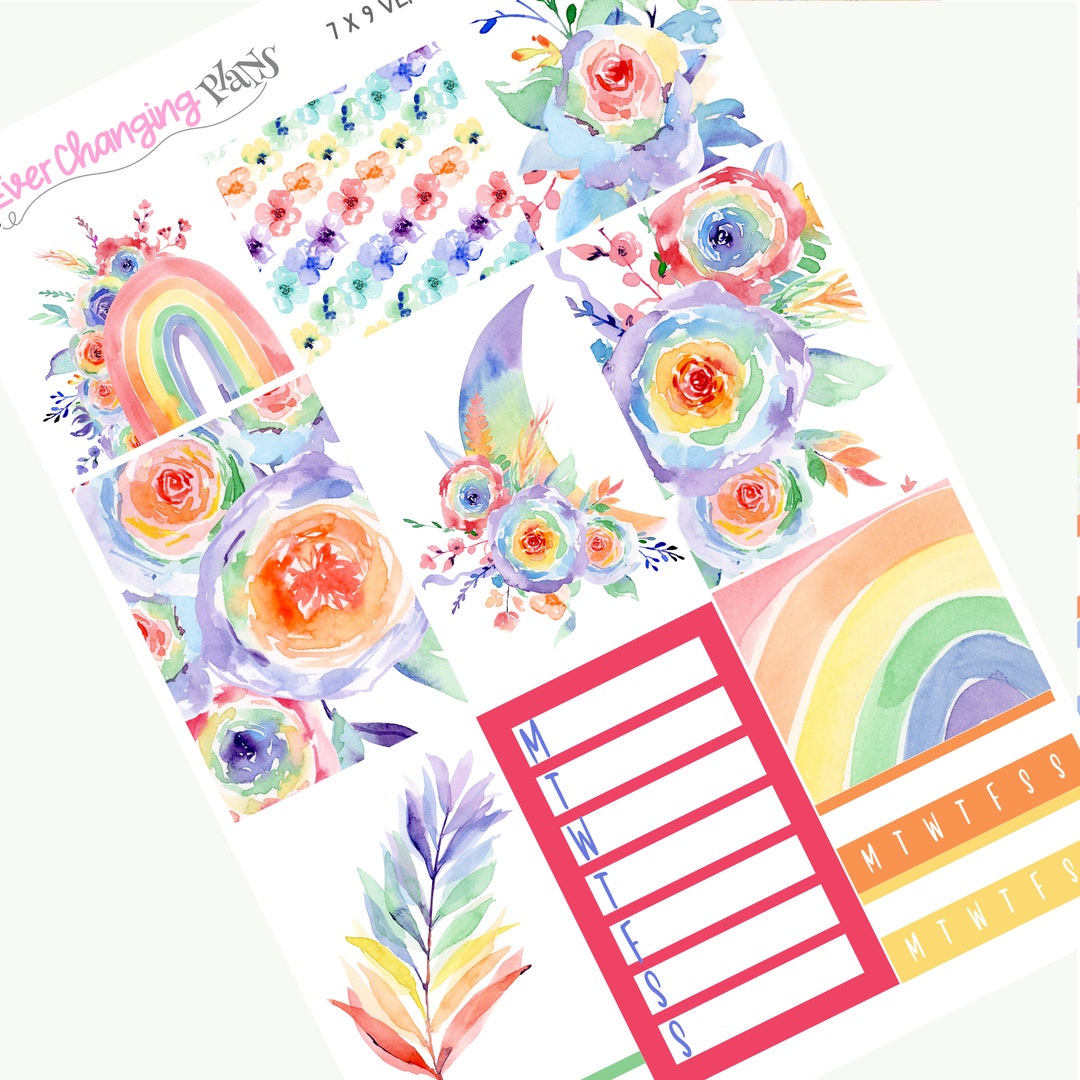 Shai Vertical Plum Paper - Rainbow Floral Weekly Planner Kit- Pride - 8 ...