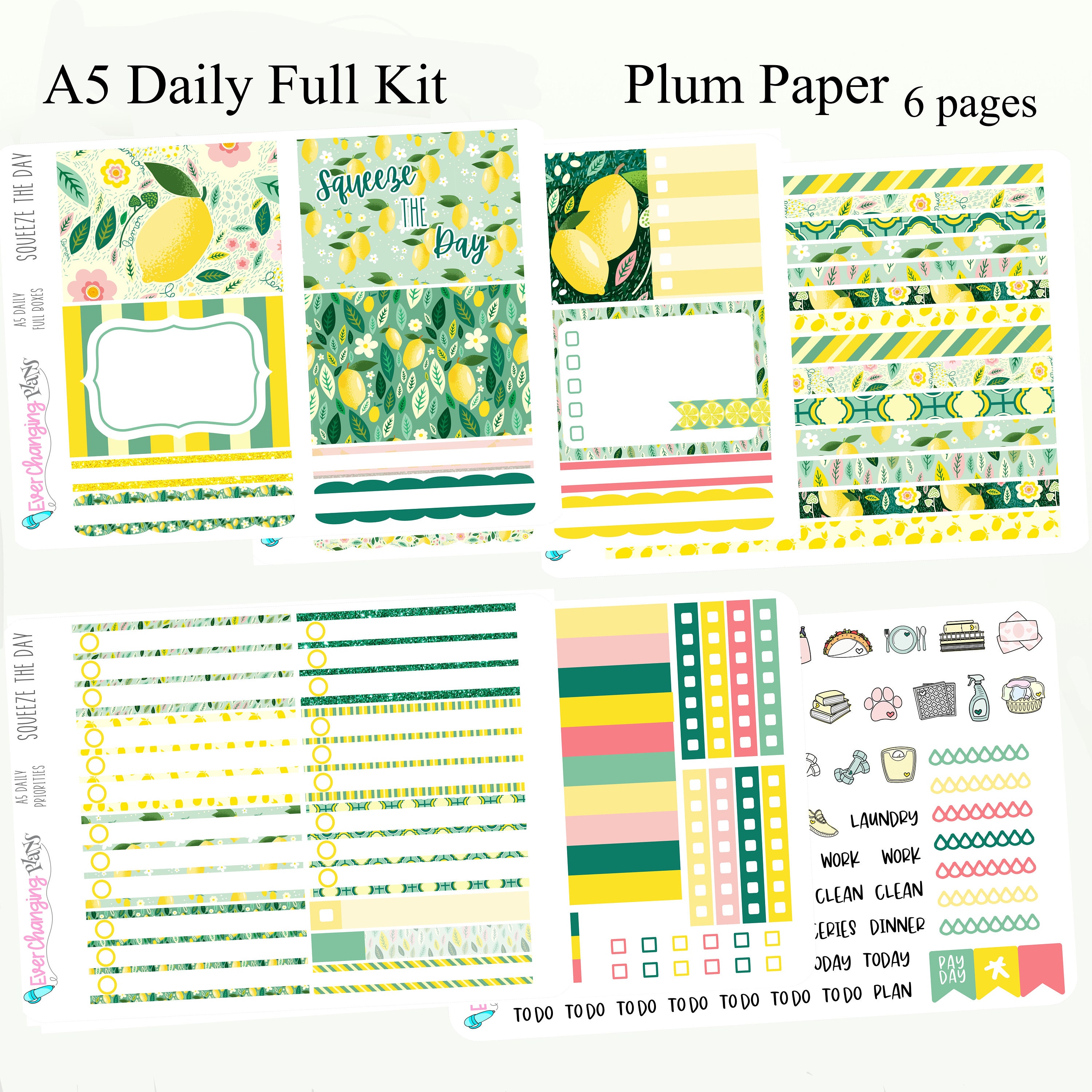 Lemon Summer Daily Plum Paper Kit - Squeeze the Day Daily Weekly ...