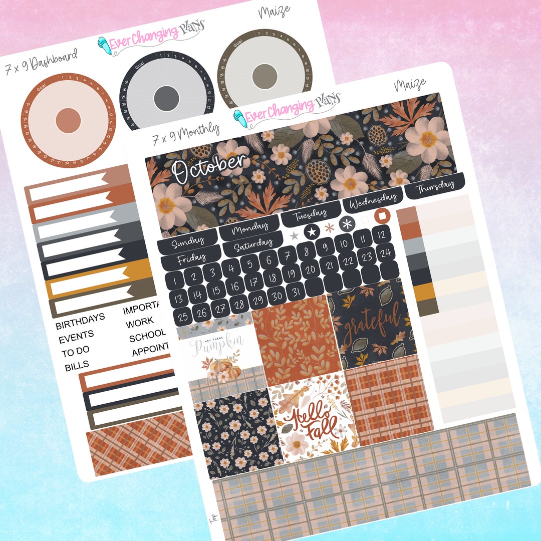 Maize Plum Paper Monthly and Dashboard Kits - Autumn Fall September ...
