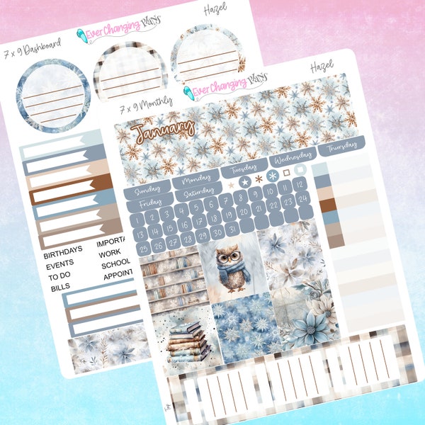 Hazel Plum Paper Monthly and Dashboard Kits - January Winter Bookwork Monthly Plum - 8 1/2 x 11 - A5 - 7 x 9 - Plum Paper Planner