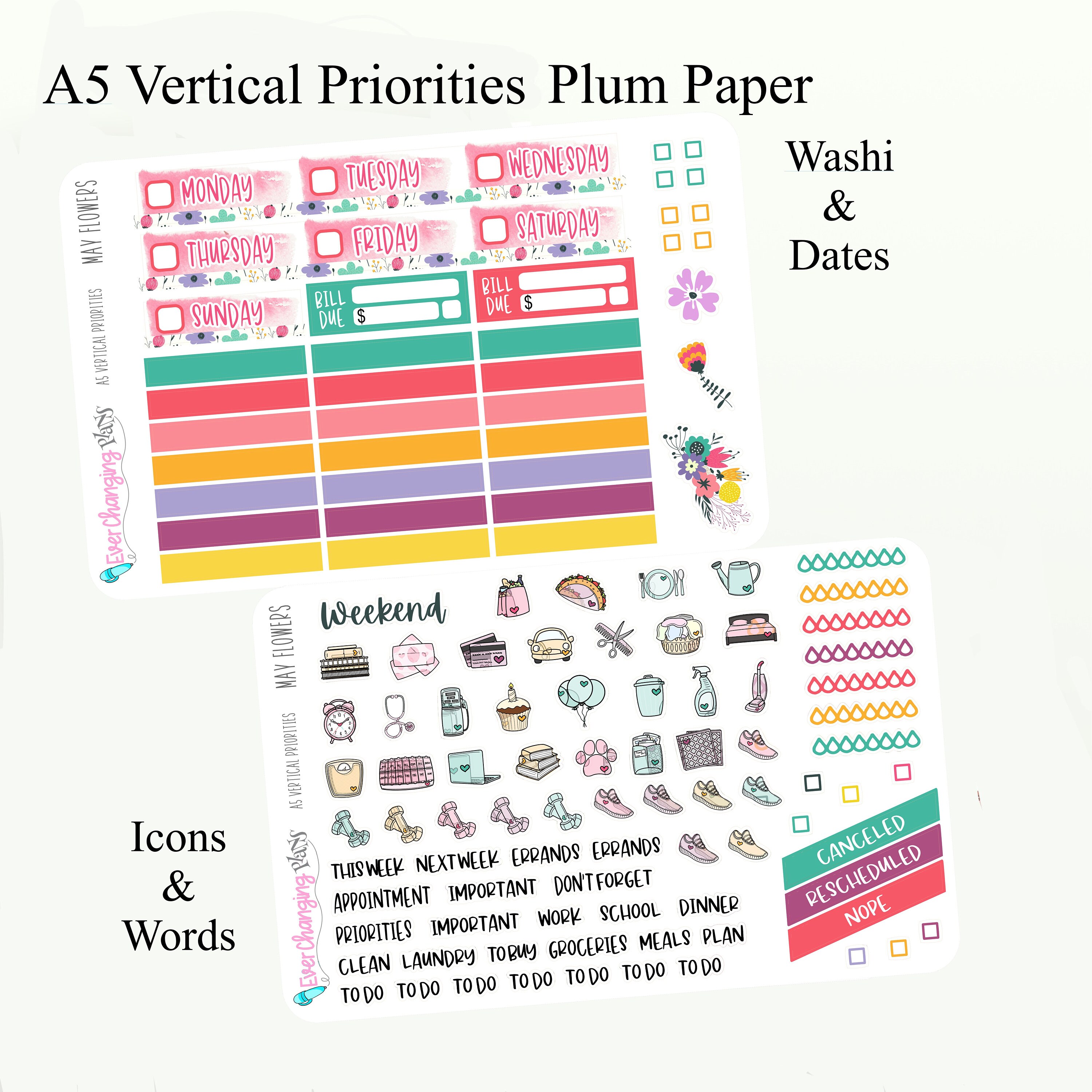 May Flowers Floral Vertical Priorities Plum Paper Kit - Vertical ...