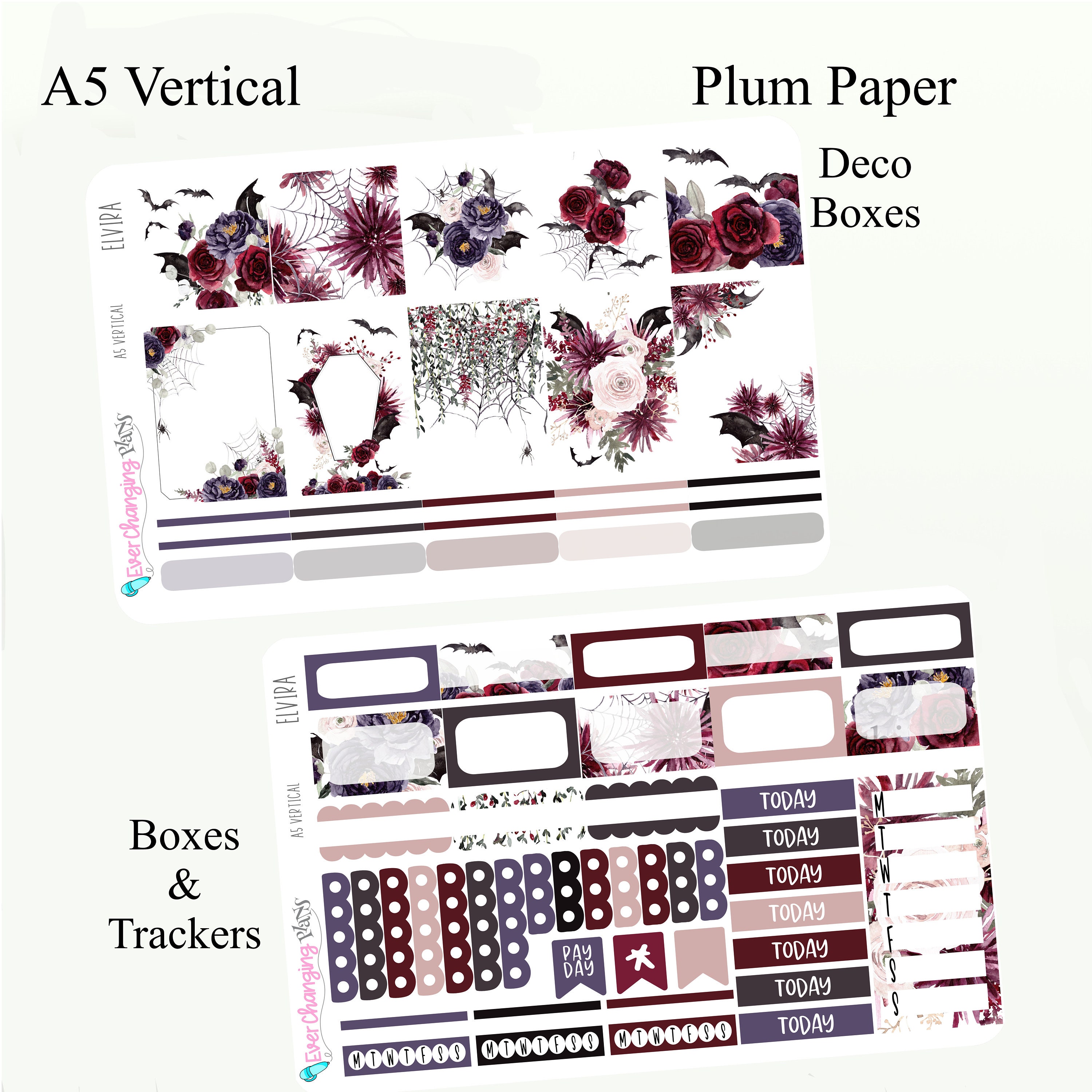 Halloween Floral Vertical Plum Paper Kit - Elvira Weekly Planner Kit ...
