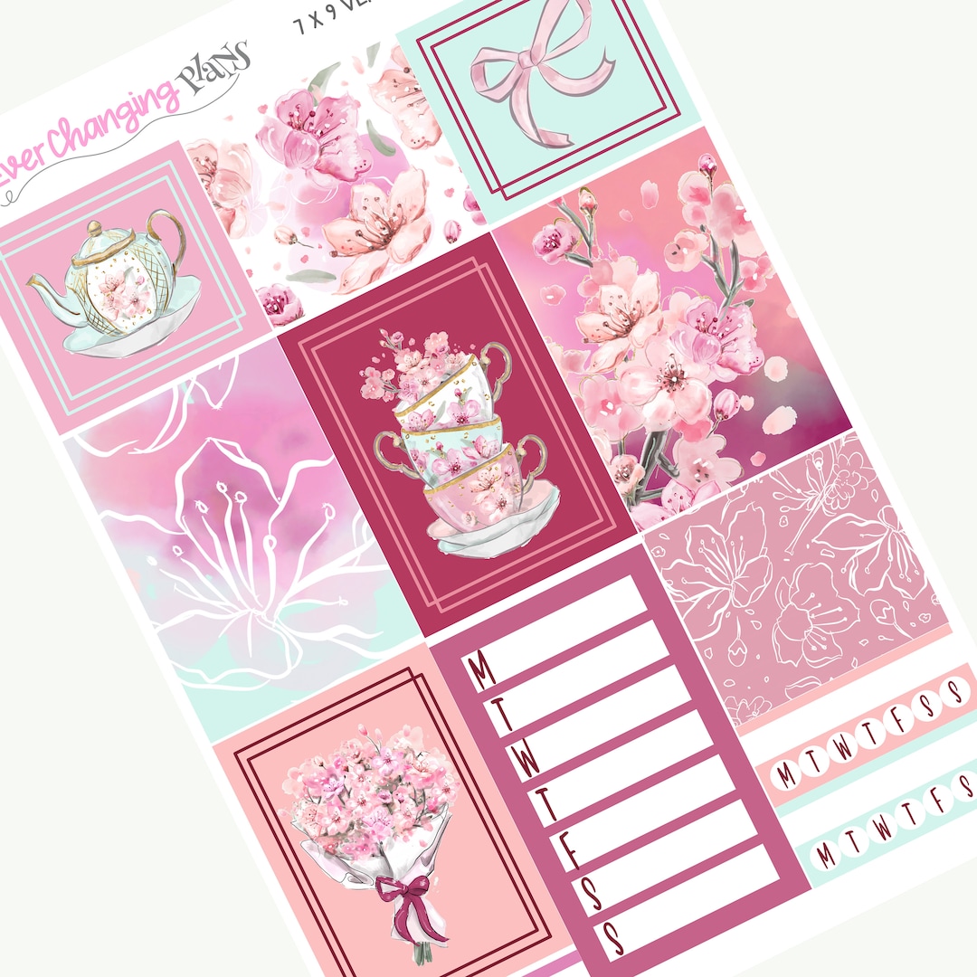 Cherry Spring Vertical Plum Paper - Cherry Blossom Weekly Planner Kit ...
