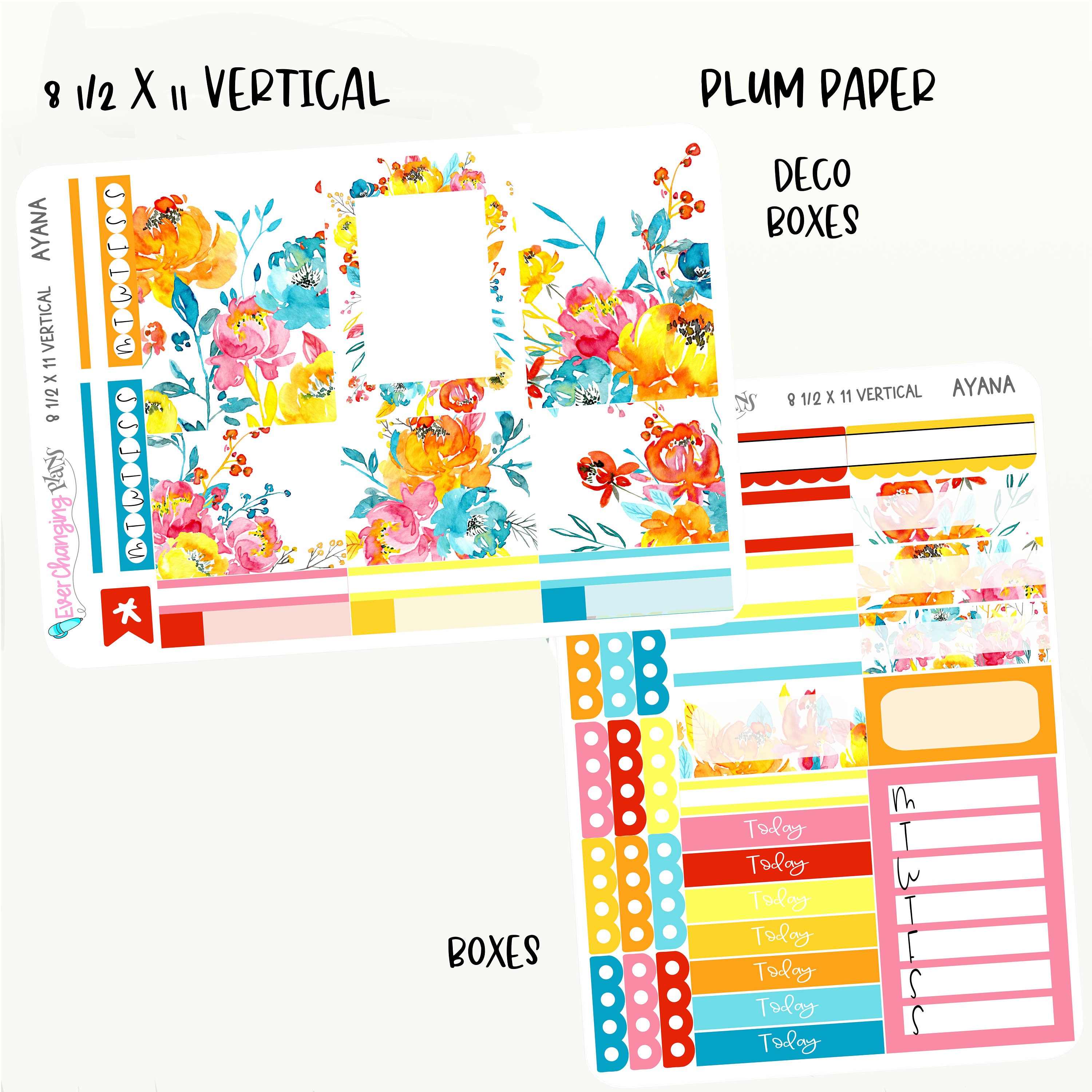 Ayana Vertical Plum Paper - Bright Summer Floral Weekly Planner Kit - 8 ...