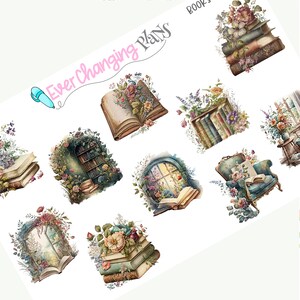 Books & Roses Deco Planner Stickers - Book Decor Stickers - Decorating Journal Page - Planner - Bujo - Journaling