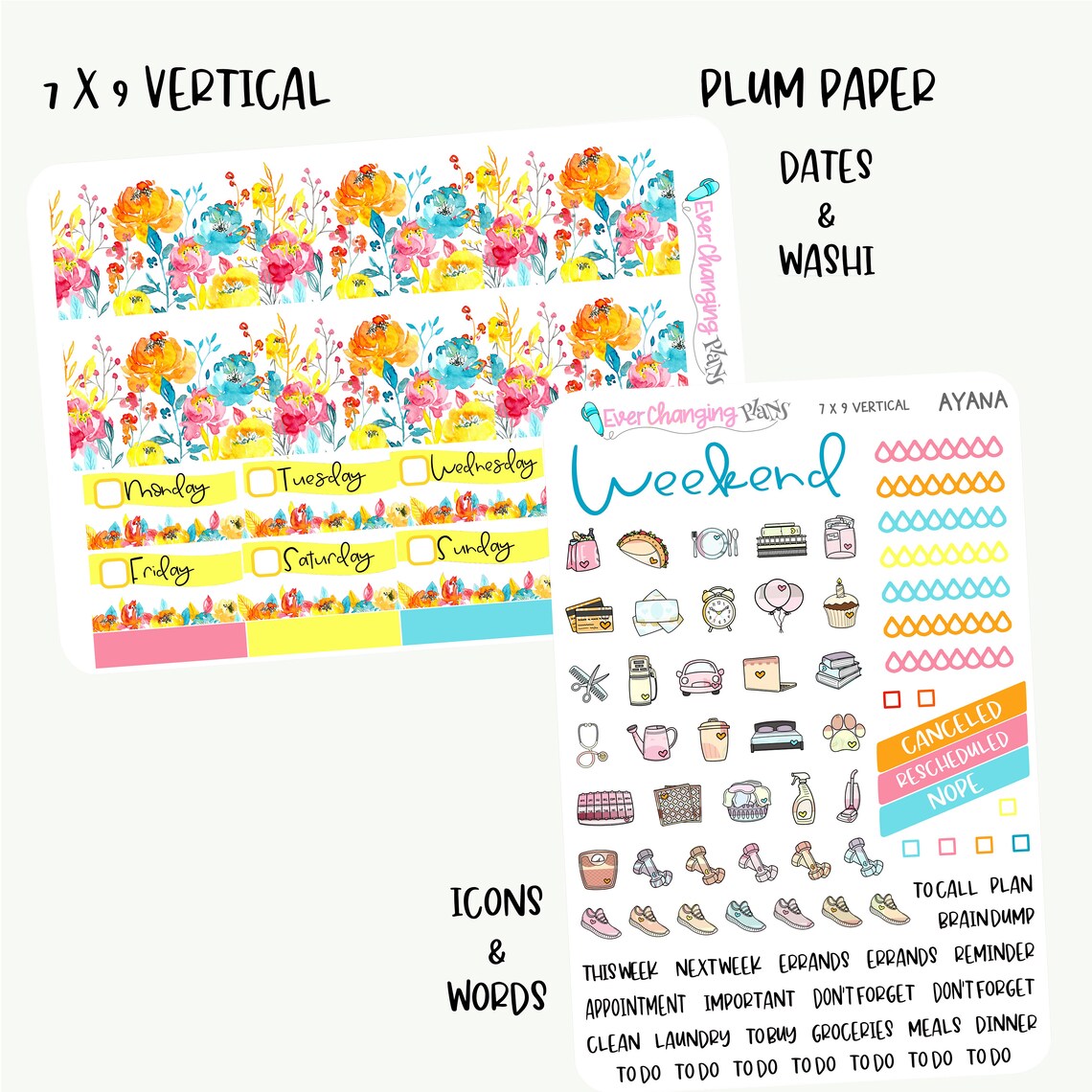 Ayana Vertical Plum Paper - Bright Summer Floral Weekly Planner Kit - 8 ...