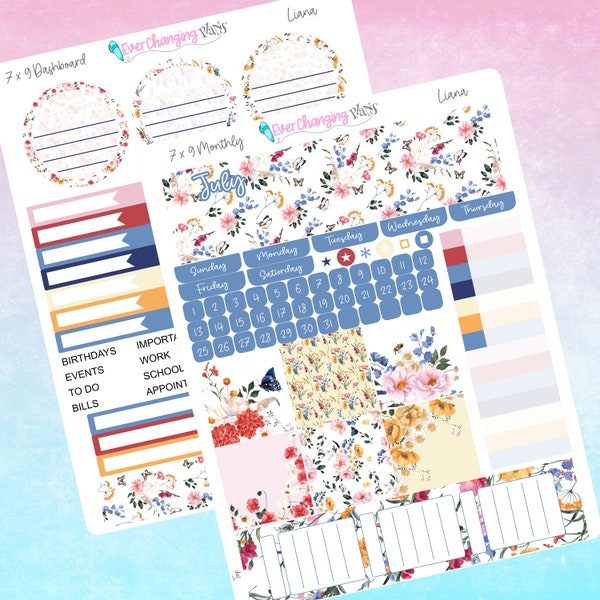 Liana Plum Paper Monthly and Dashboard Kits - Spring Floral May July - Plum - 8 1/2 x 11 - A5 - 7 x 9 - Plum Paper Planner