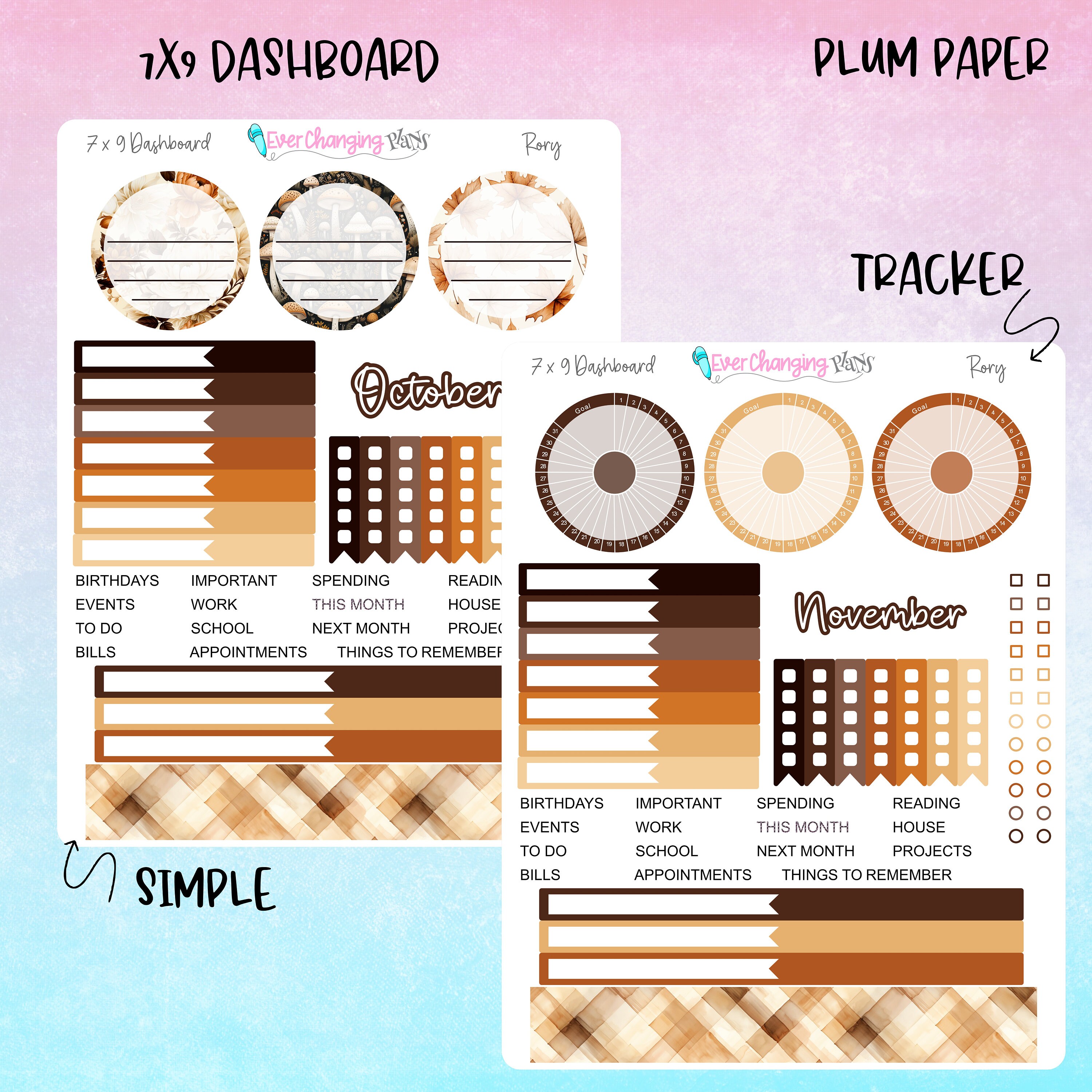 Rory Plum Paper Monthly and Dashboard Kits - Autumn Fall Mushrooms ...