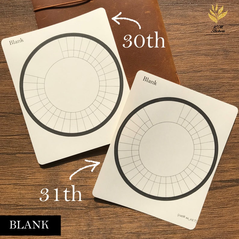 May include: Two blank circle planner stickers with a grid pattern. The stickers are labeled "Blank" and have the numbers "30th" and "31st" written next to them.