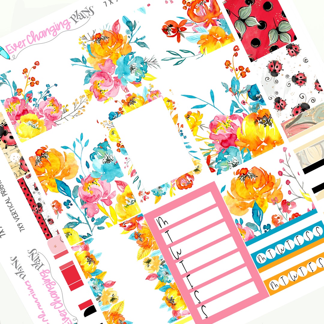 Ayana Vertical Plum Paper - Bright Summer Floral Weekly Planner Kit - 8 ...