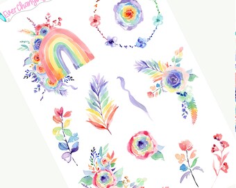 Shai Deco Planner Stickers for Plum Paper Planner - Rainbow Floral Stickers - Pride Journal Page - Plum Monthly - Plum ME - Plum Vertical