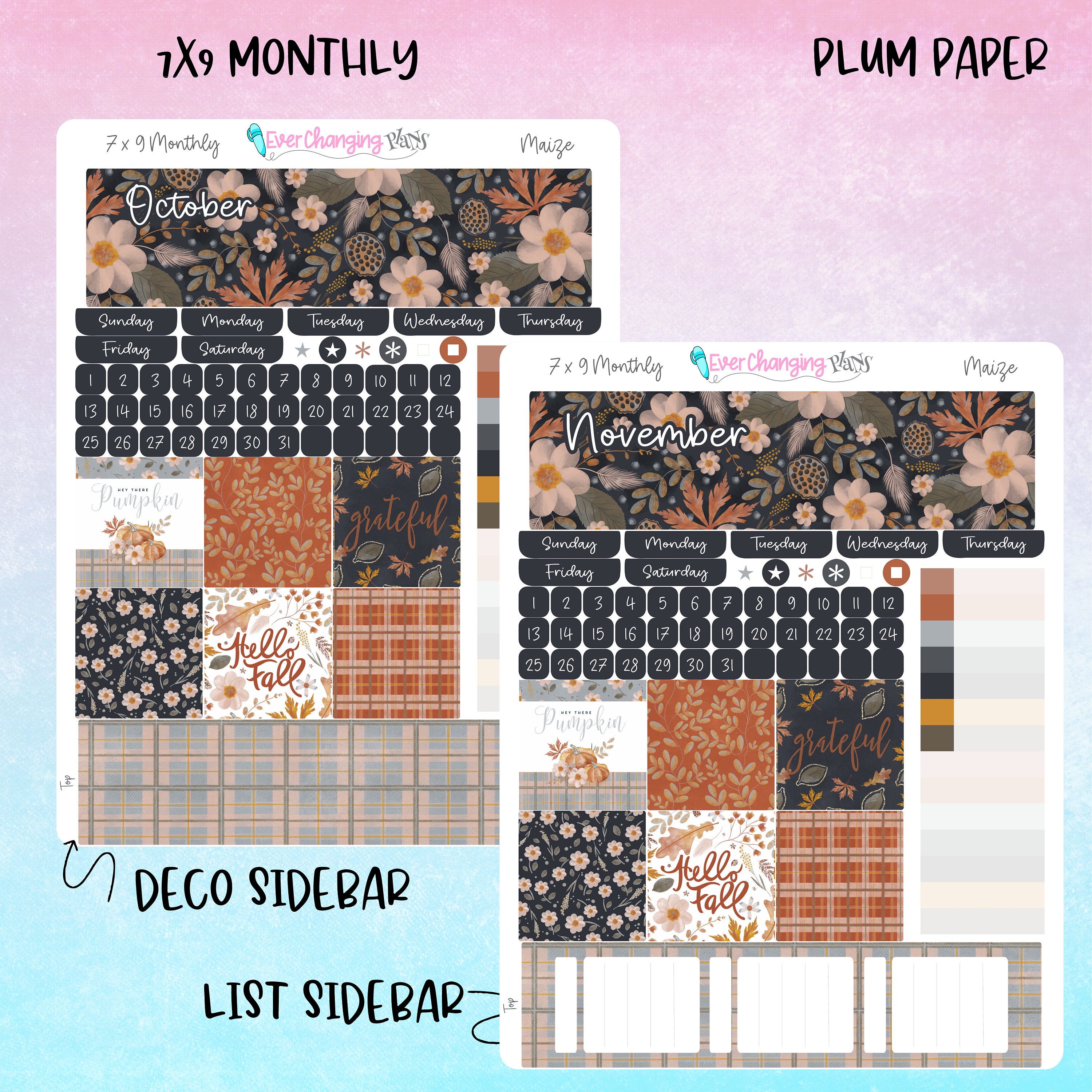 Maize Plum Paper Monthly and Dashboard Kits - Autumn Fall September ...