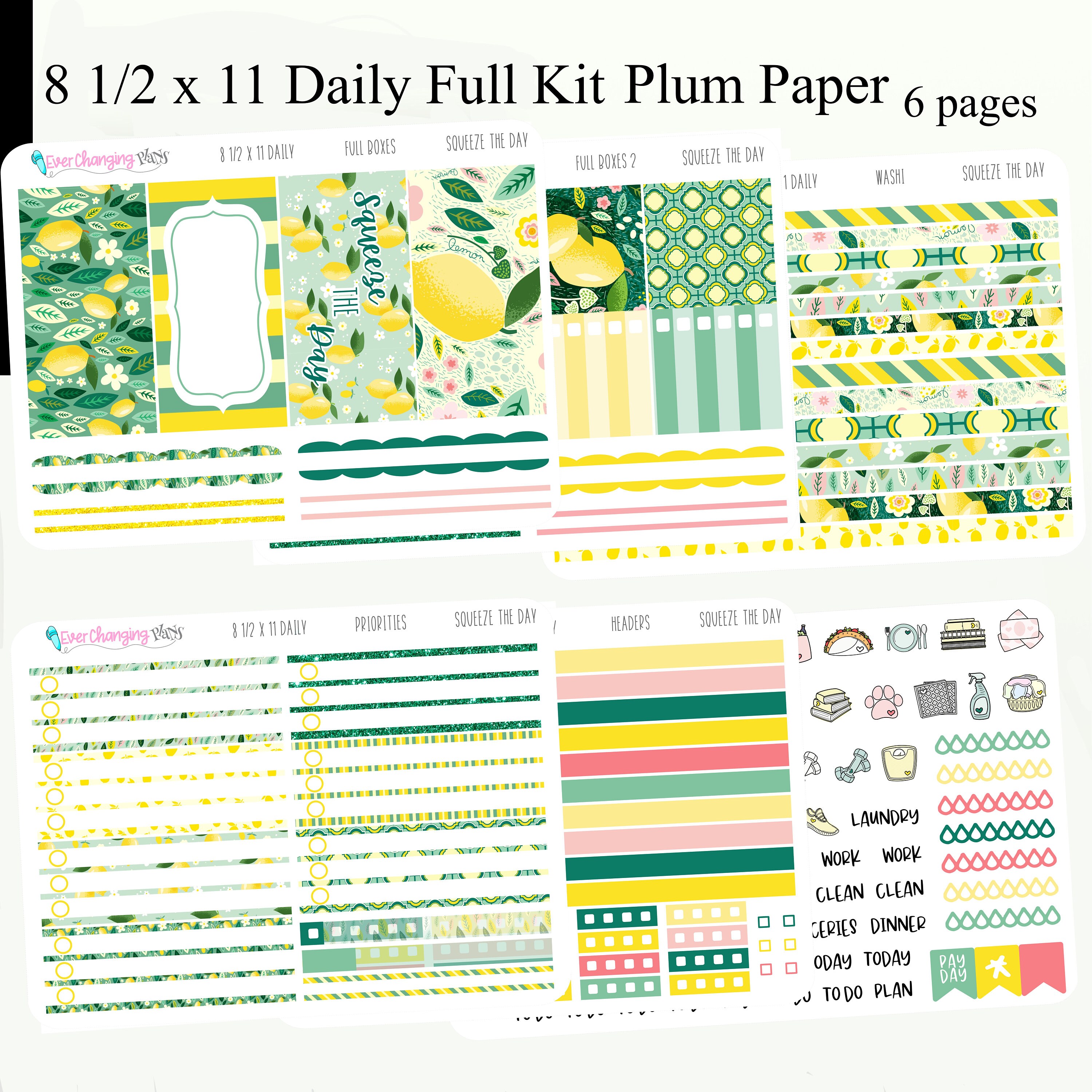 Lemon Summer Daily Plum Paper Kit - Squeeze the Day Daily Weekly ...