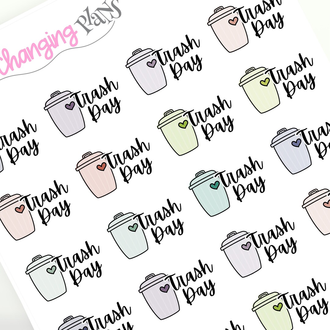 Trash Day Text Icon Planner Stickers for Plum Paper Planner - Large ...