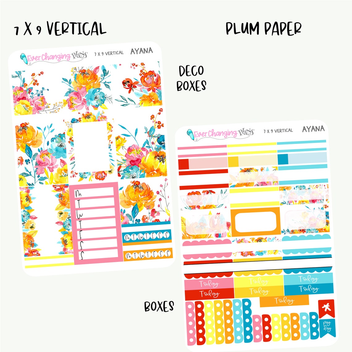 Ayana Vertical Plum Paper - Bright Summer Floral Weekly Planner Kit - 8 ...
