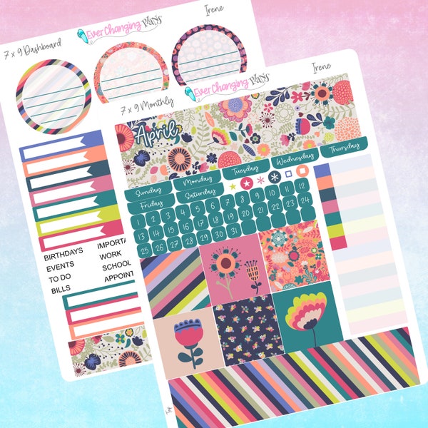 Irene Plum Paper Monthly and Dashboard Kits - Spring Floral May April - Plum - 8 1/2 x 11 - A5 - 7 x 9 - Plum Paper Planner