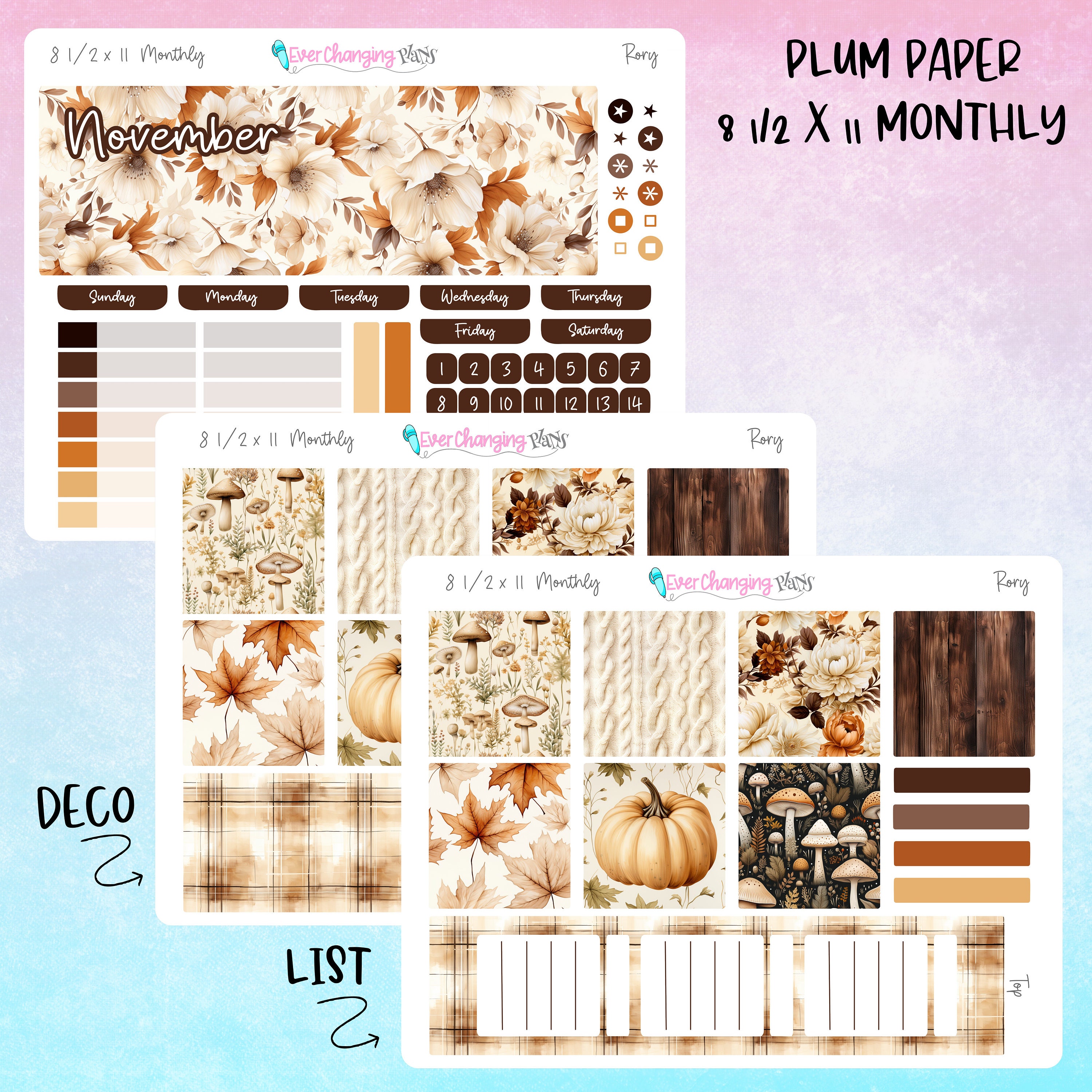 Rory Plum Paper Monthly and Dashboard Kits - Autumn Fall Mushrooms ...